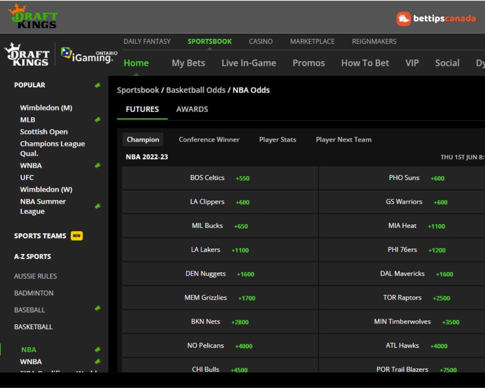 Odds NBA Draft Kings