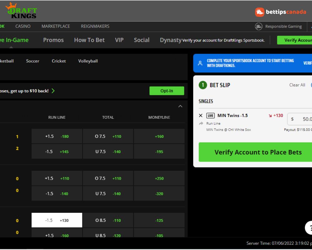 Verify account Bet Slip Draft Kings