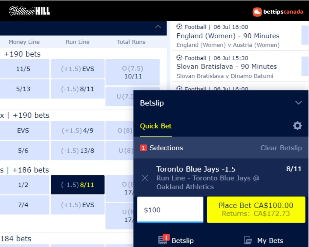 Betslip William Hill Canada