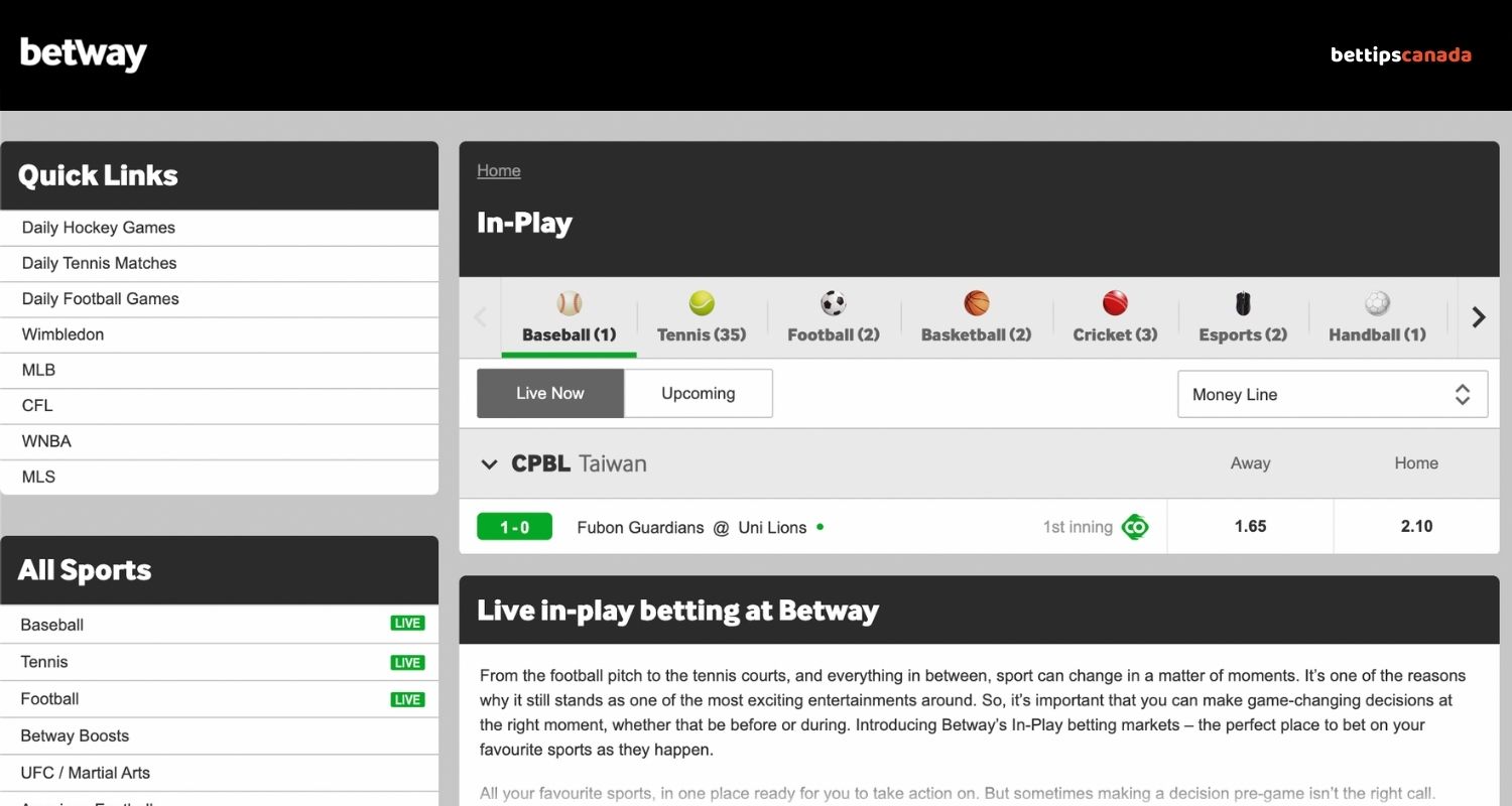 betting markets In play Betway Canada